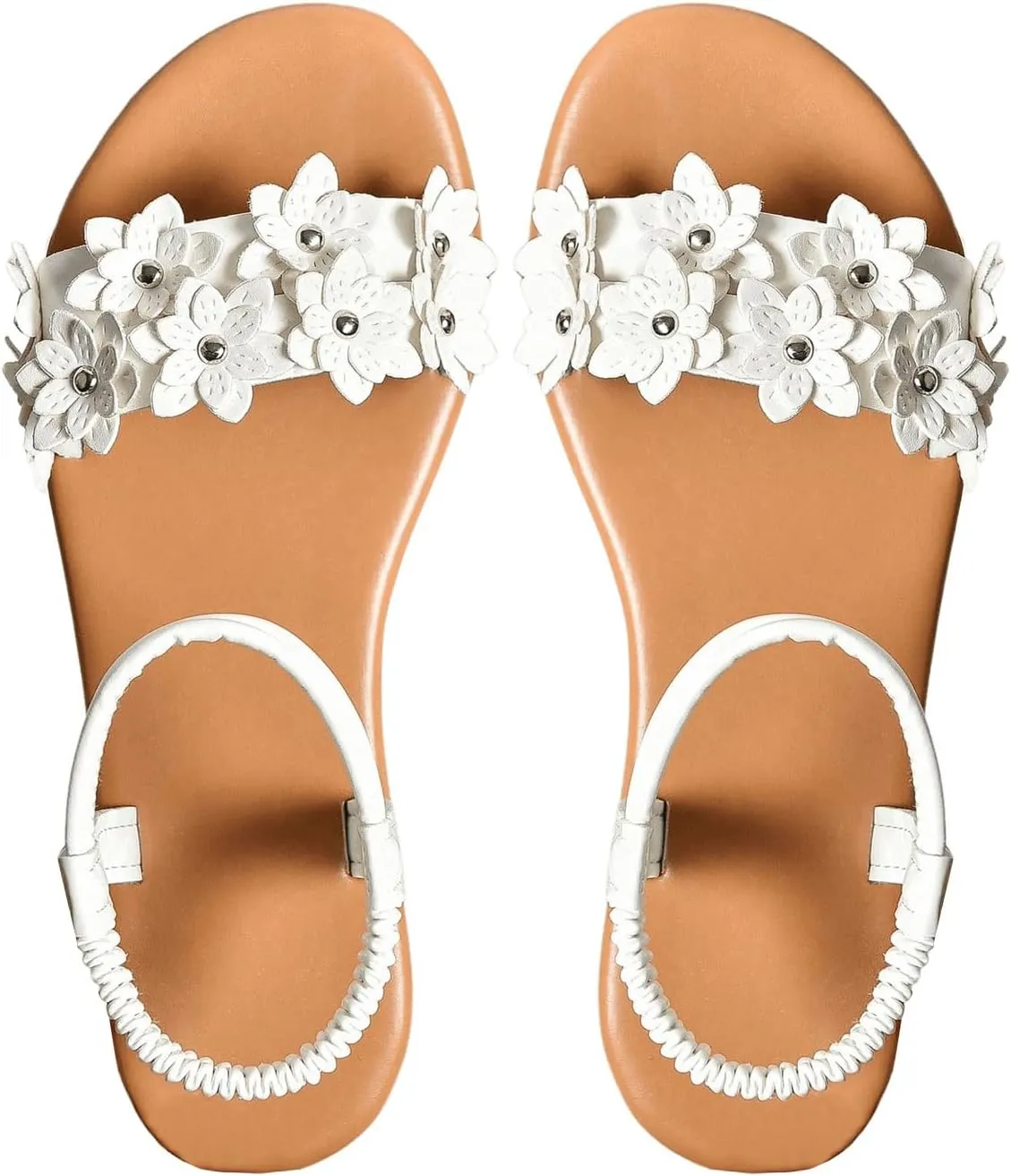 Verdusa Women's Summer Sandals Flower Leather Flat Sandals with Ankle Strap