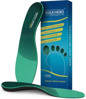 Walkhero Plantar Fasciitis Inserts - Arch Support Orthotic Insoles for Flat Foot and Foot Pain, Everyday Comfort and Support (Mens 7-7 1/2 | Womens 9-9 1/2 Green)