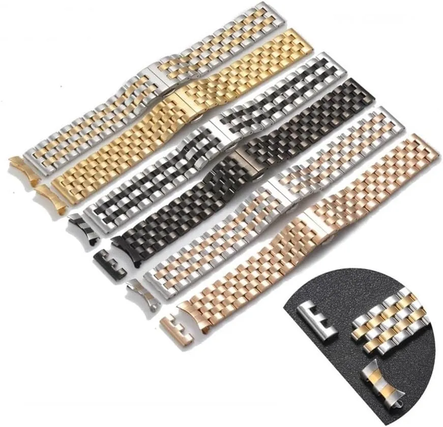 Watch Strap,Watch bands, 16-26mm Universal Solid Stainless Steel Flat Curved Ends Wrist Watch Band Strap Men Women Metal Bracelet Belt 18 20 22 22 24mm