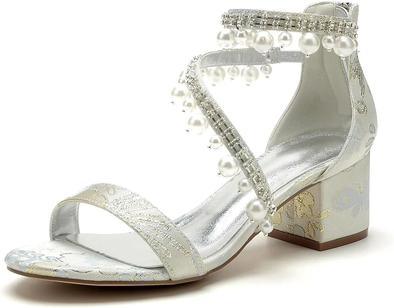 Wedding Shoes Open Toe for Bride High Heels Pearl Pumps for Women Sandals Pearl Bridal Shoes Block Heel Evening Prom Party Dress