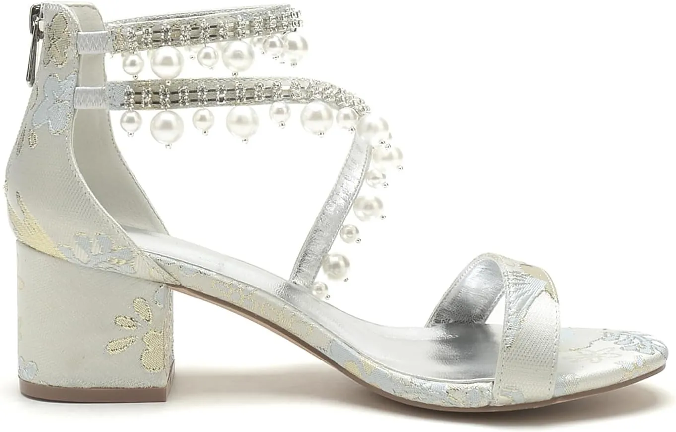 Wedding Shoes Open Toe for Bride High Heels Pearl Pumps for Women Sandals Pearl Bridal Shoes Block Heel Evening Prom Party Dress