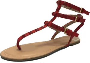 Wild Diva Womens Tanaya-219 T-Strap Spike Stud Ankle Strappy Cuff Flat Sandal