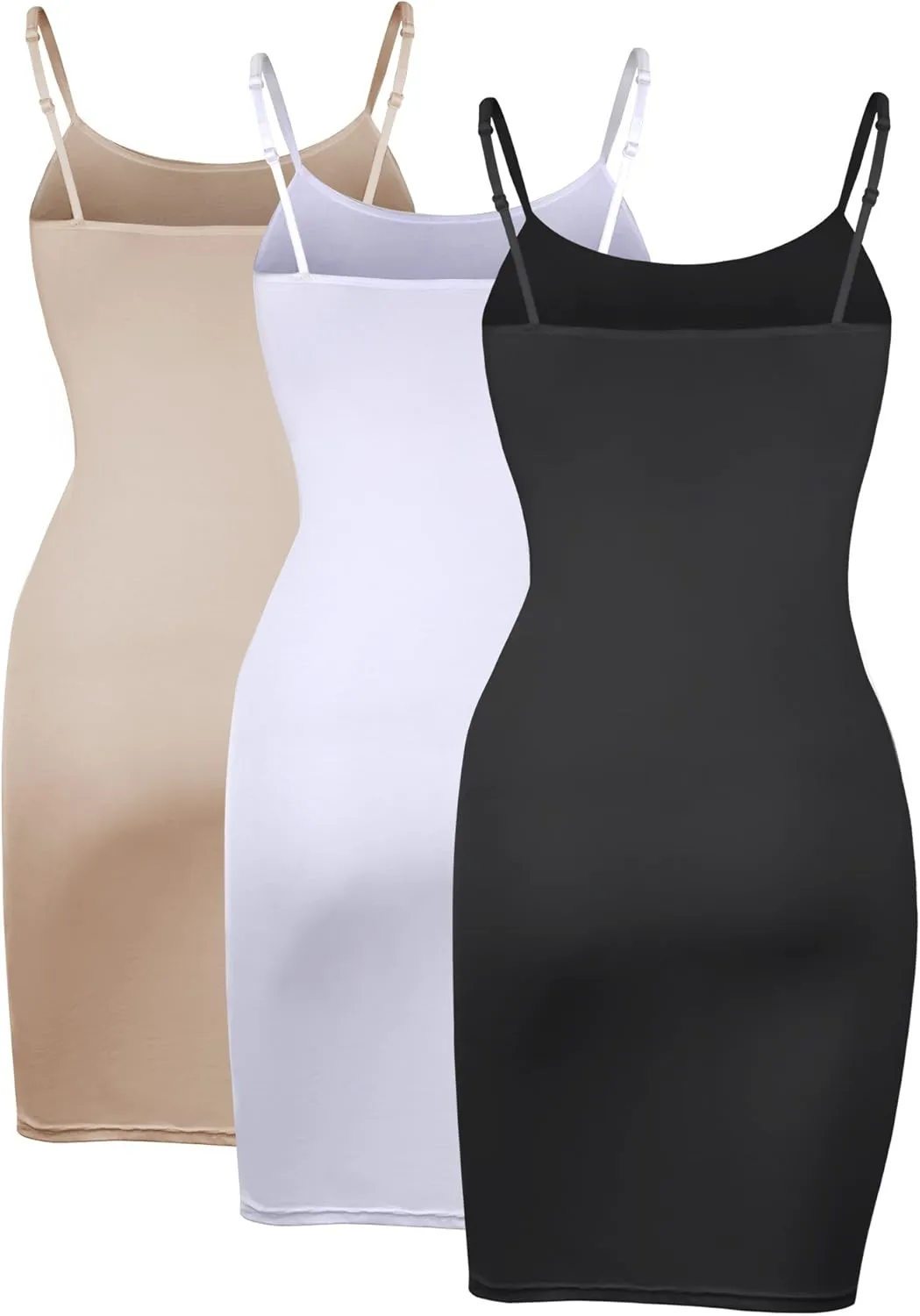 WILLBOND 3 Pieces Basic Cami Women Long Tanks Dress with Strap, Solid Color