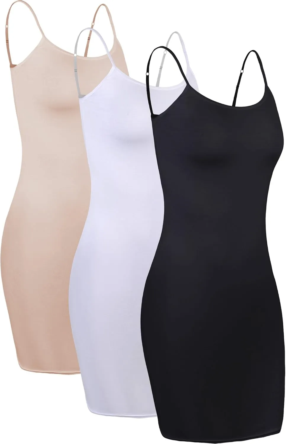 WILLBOND 3 Pieces Basic Cami Women Long Tanks Dress with Strap, Solid Color