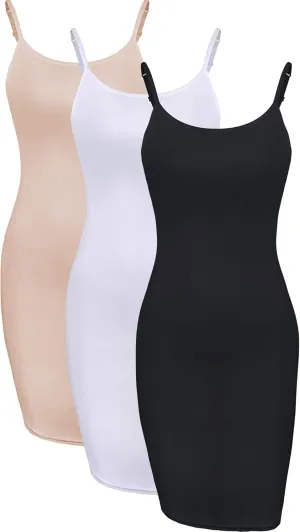 WILLBOND 3 Pieces Basic Cami Women Long Tanks Dress with Strap, Solid Color