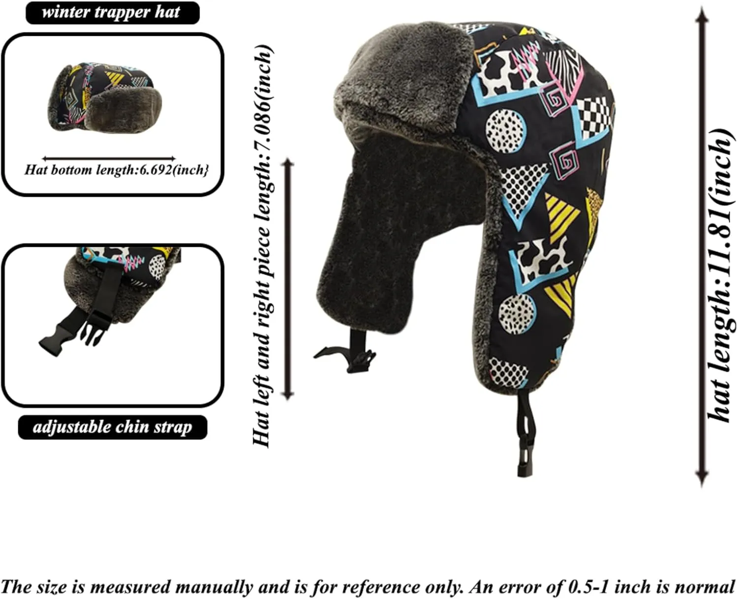 Winter Hunter Hat for Men and Women with Buttons for Cold Weather Warm Aviator Hat