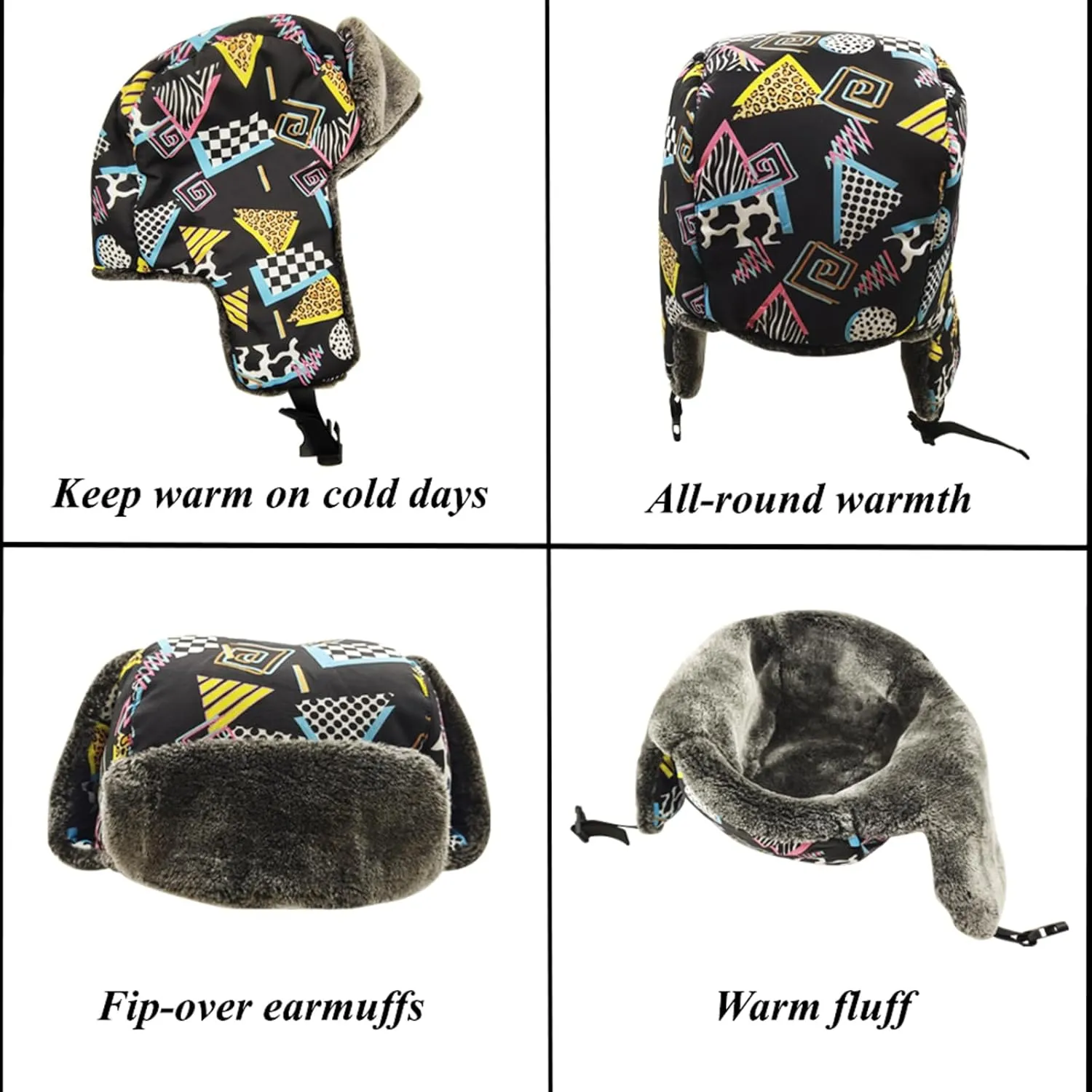 Winter Hunter Hat for Men and Women with Buttons for Cold Weather Warm Aviator Hat