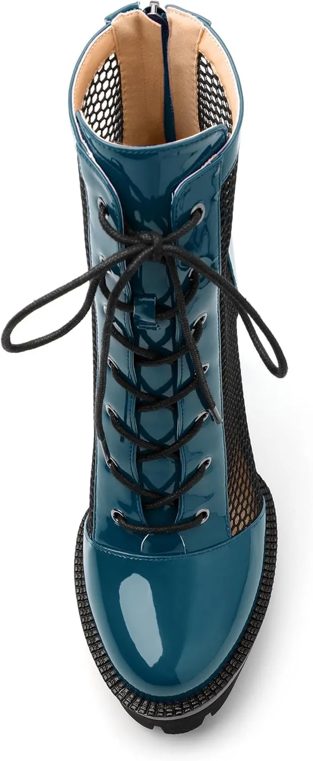 Womens Ankle Boots, Platform Chunky Heel Ankle Booties for Women, Sexy Mesh Sandal Booties with Back Zipper 4.5