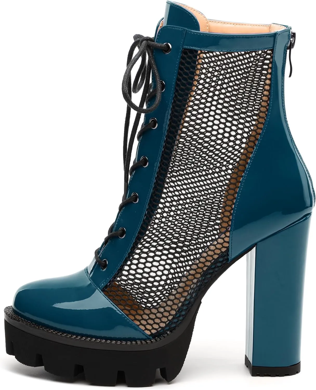 Womens Ankle Boots, Platform Chunky Heel Ankle Booties for Women, Sexy Mesh Sandal Booties with Back Zipper 4.5