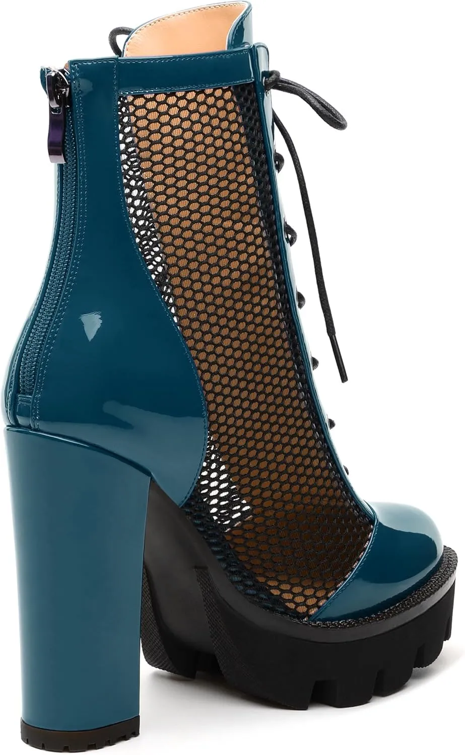 Womens Ankle Boots, Platform Chunky Heel Ankle Booties for Women, Sexy Mesh Sandal Booties with Back Zipper 4.5