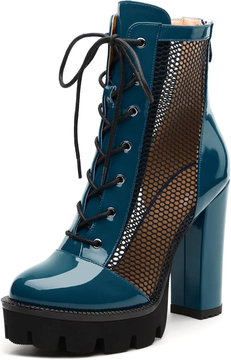 Womens Ankle Boots, Platform Chunky Heel Ankle Booties for Women, Sexy Mesh Sandal Booties with Back Zipper 4.5