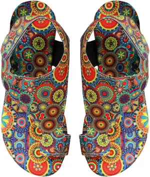 Women's Boho Tribal Print Flip Flops Open Toe Ankle Strap Beach Vacation Flat Sandals