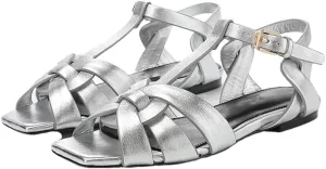 Womens Buckle Strap Front Rear Strap Flat Heel Open Side Vamp Modern Sandals Leather Summer Sandals