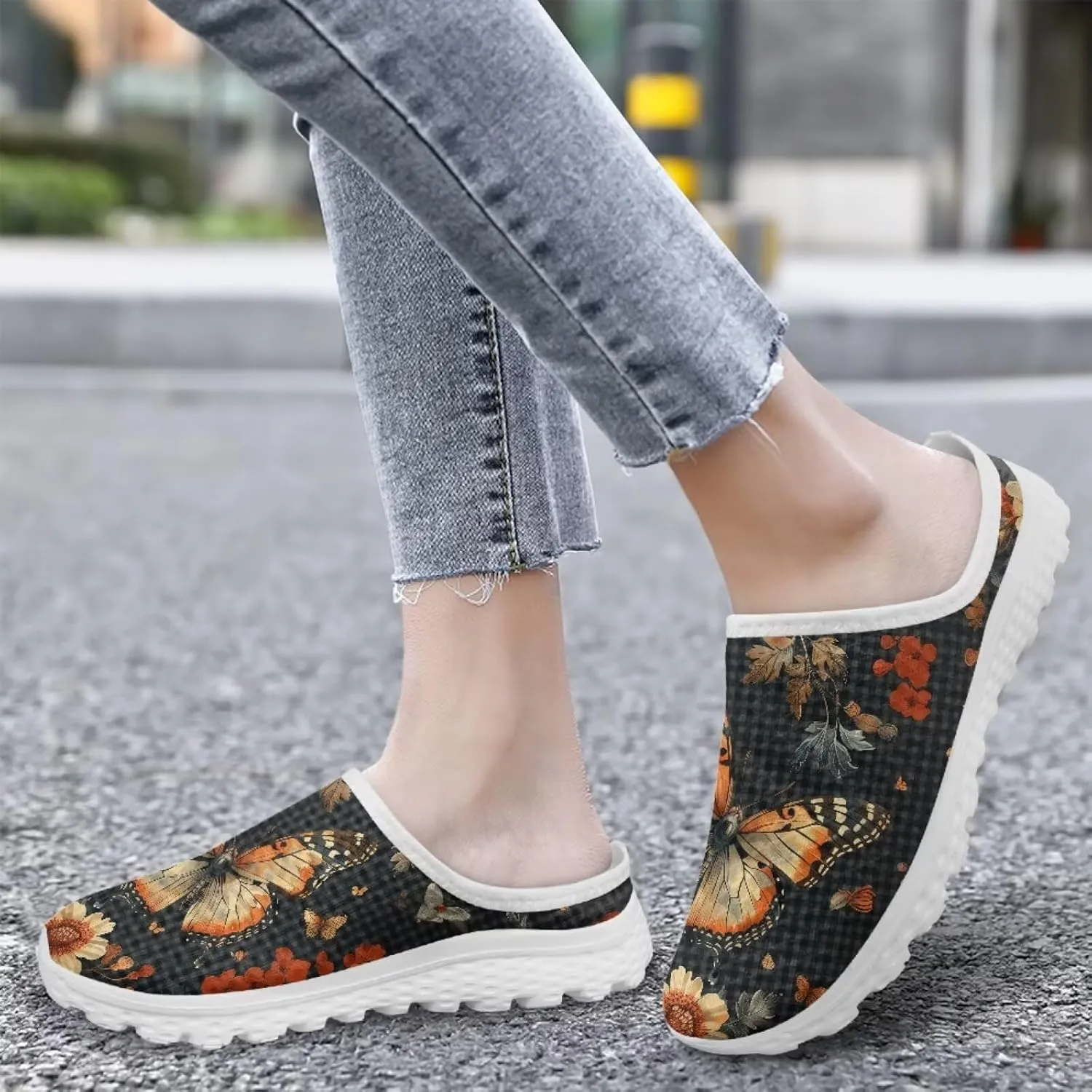 Women's Checkerboard Flat Mule Shoes Comfy Slip On Garden Clogs Mesh Rupper Backless Walking Loafers