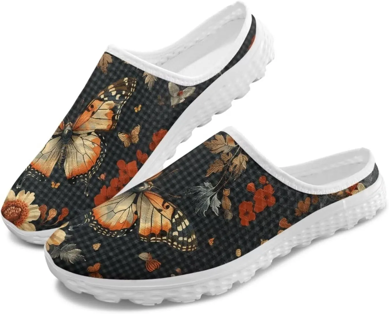 Women's Checkerboard Flat Mule Shoes Comfy Slip On Garden Clogs Mesh Rupper Backless Walking Loafers