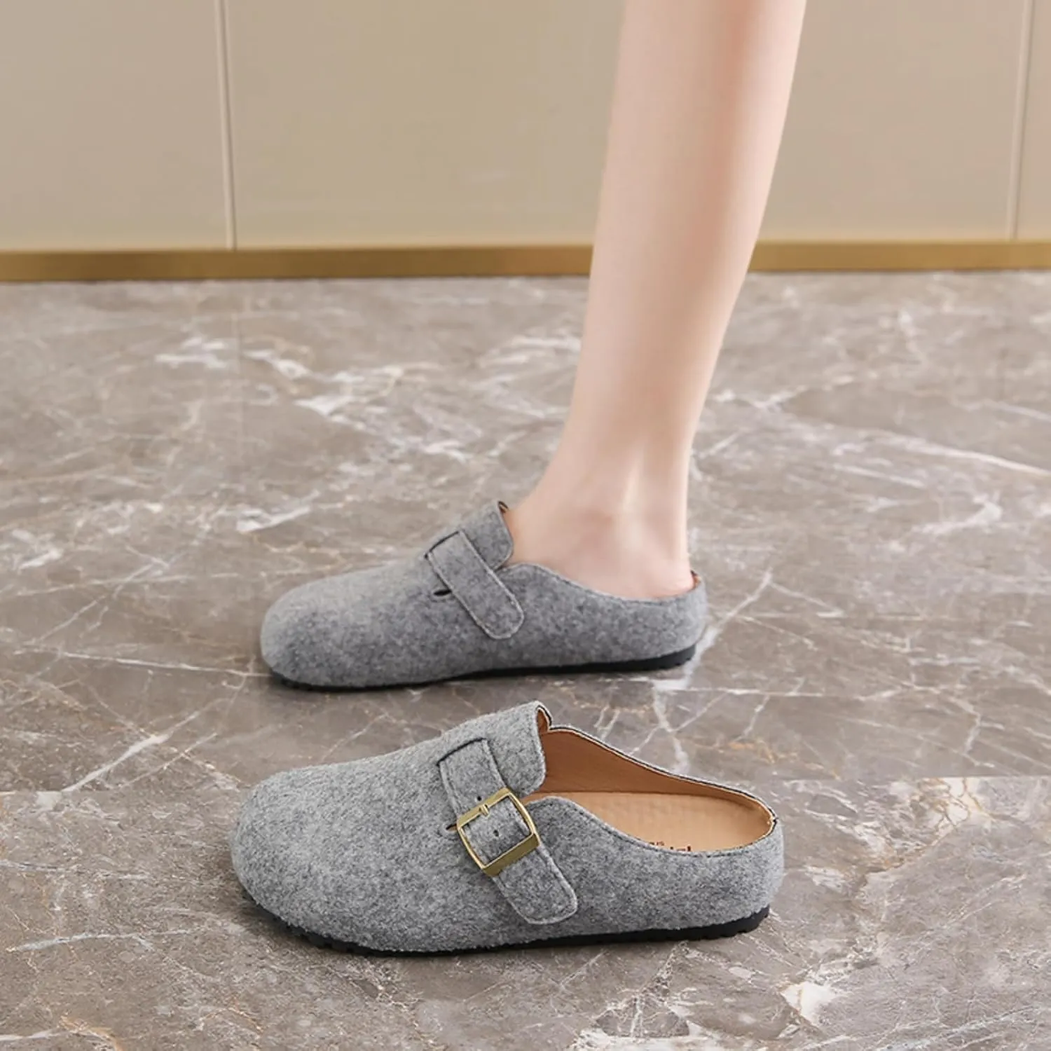 Womens Clogs - Full Grain Genuine Leather Memory Foam Slippers for Women Arch Support Womens Slippers - Non Slip Clogs for Women Cork Footbed - Women's Mules (Grey,7.5)