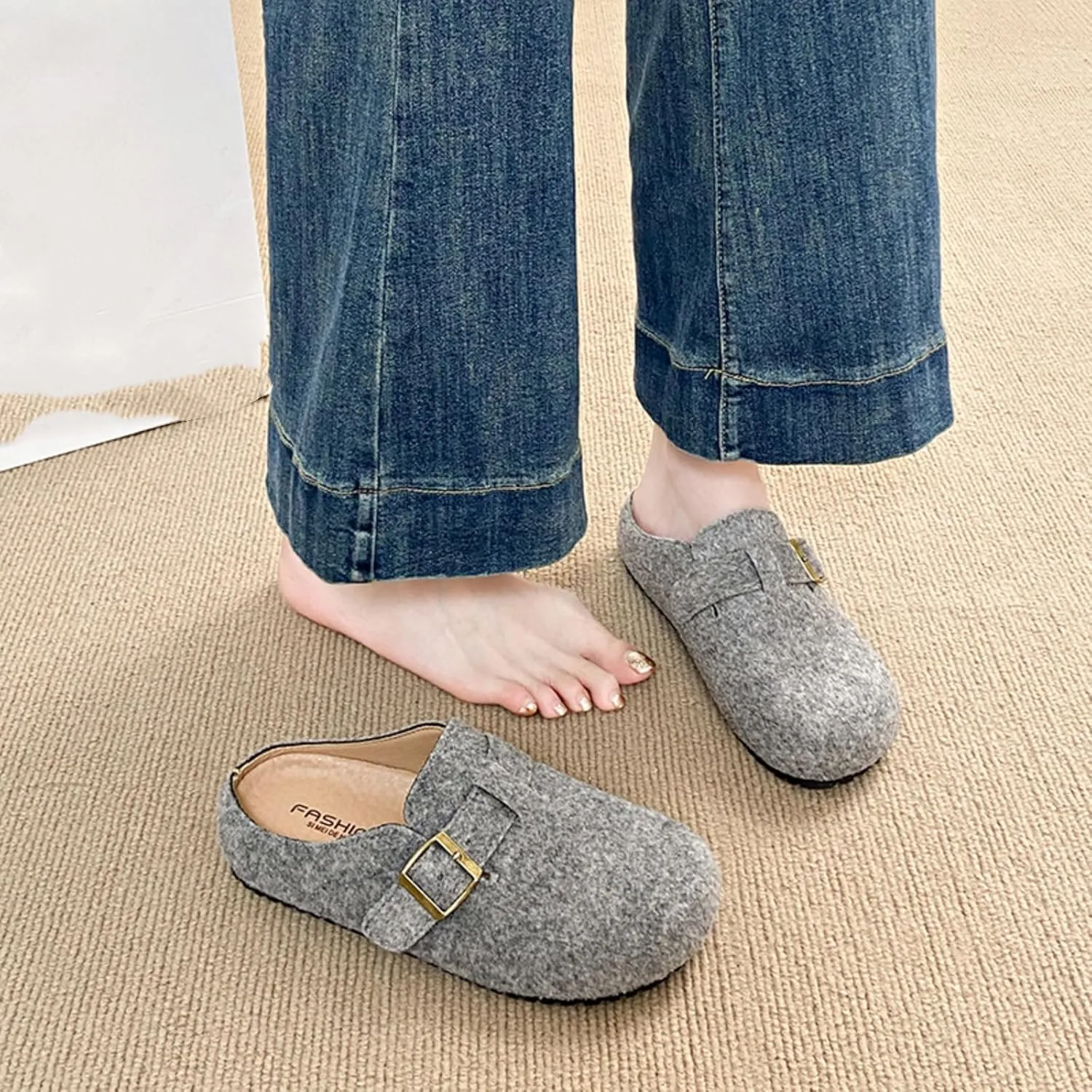 Womens Clogs - Full Grain Genuine Leather Memory Foam Slippers for Women Arch Support Womens Slippers - Non Slip Clogs for Women Cork Footbed - Women's Mules (Grey,7.5)