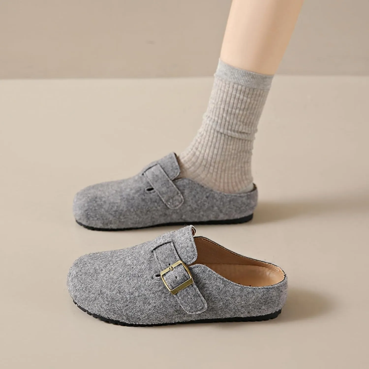 Womens Clogs - Full Grain Genuine Leather Memory Foam Slippers for Women Arch Support Womens Slippers - Non Slip Clogs for Women Cork Footbed - Women's Mules (Grey,7.5)