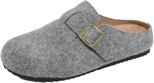 Womens Clogs - Full Grain Genuine Leather Memory Foam Slippers for Women Arch Support Womens Slippers - Non Slip Clogs for Women Cork Footbed - Women's Mules (Grey,7.5)