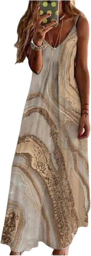 Women's Dresses Sophisticated Spaghetti Straps Sleeveless Dress Print Shift Maxi Dress Lazy Style Dresses
