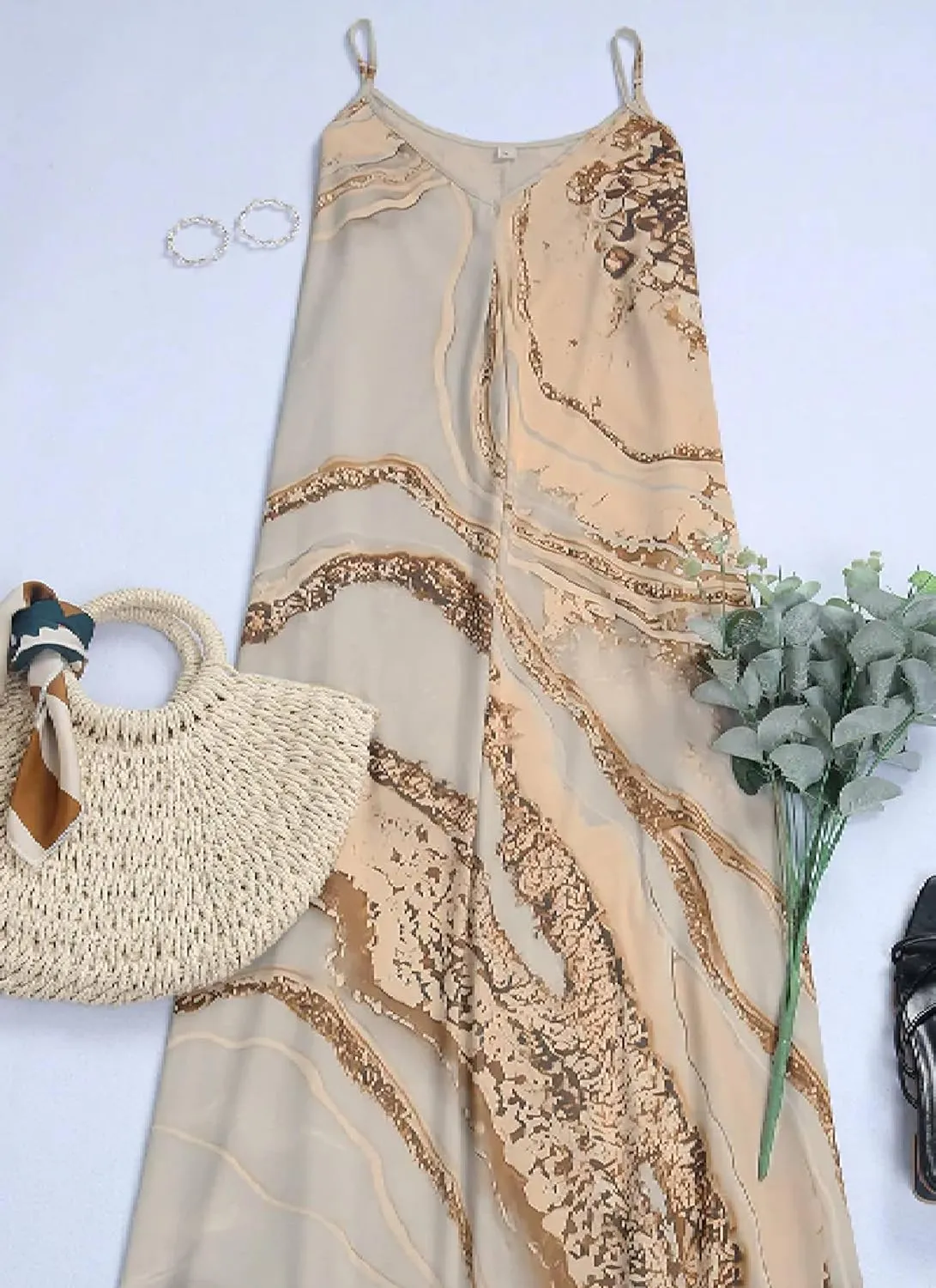 Women's Dresses Sophisticated Spaghetti Straps Sleeveless Dress Print Shift Maxi Dress Lazy Style Dresses
