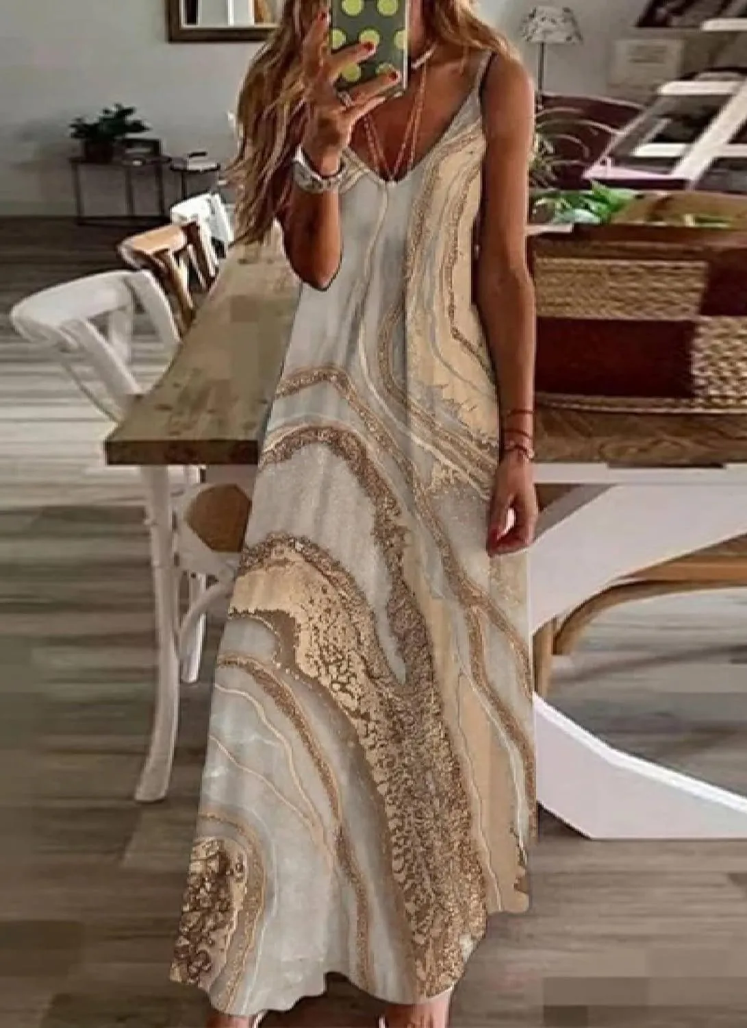 Women's Dresses Sophisticated Spaghetti Straps Sleeveless Dress Print Shift Maxi Dress Lazy Style Dresses