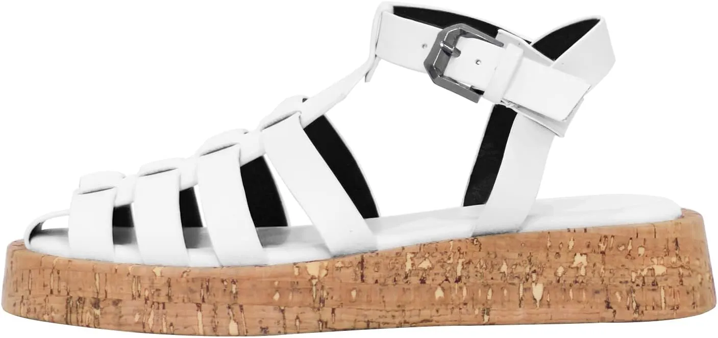Women's Gladiator Flatform Pumps T-Strap Ankle Strappy Slingback Party Dressy Summer Roman Flat Sandals