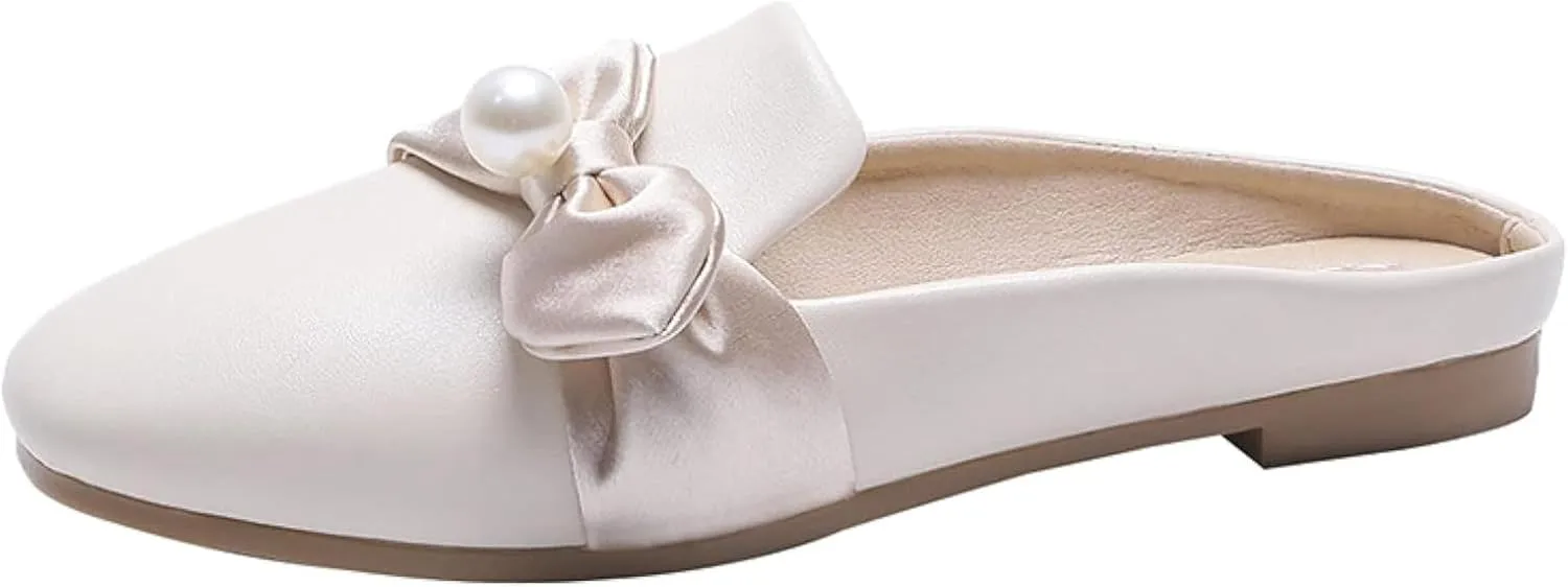 Women's Mule Pearl Decoration Square Toe Low Heel Women's Backless Loafer Work Sandals
