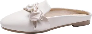 Women's Mule Pearl Decoration Square Toe Low Heel Women's Backless Loafer Work Sandals