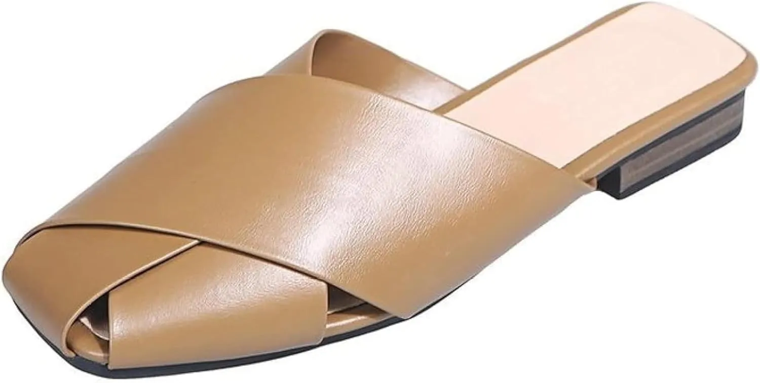 Women's Mule Shoes Split Toe Low Heel Women's Open Back Loafer Shoes Party Mule Sandals