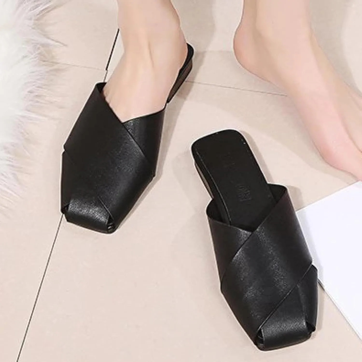 Women's Mule Shoes Split Toe Low Heel Women's Open Back Loafer Shoes Party Mule Sandals