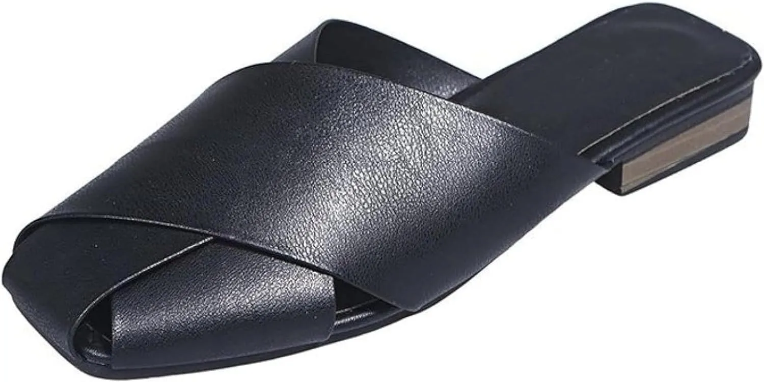 Women's Mule Shoes Split Toe Low Heel Women's Open Back Loafer Shoes Party Mule Sandals