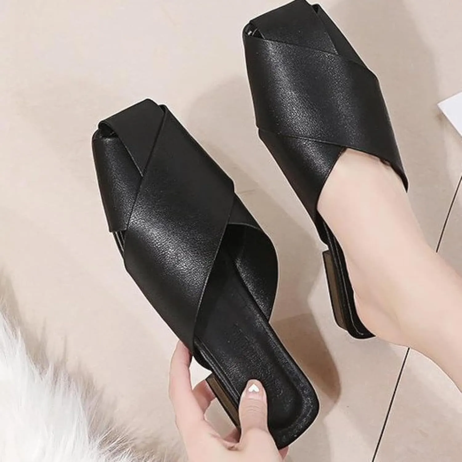 Women's Mule Shoes Split Toe Low Heel Women's Open Back Loafer Shoes Party Mule Sandals