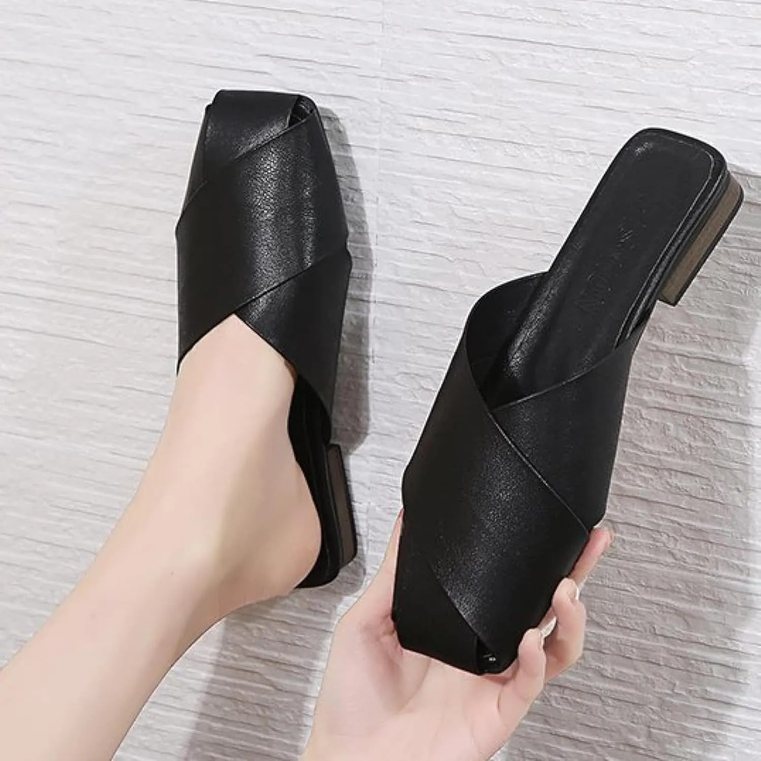 Women's Mule Shoes Split Toe Low Heel Women's Open Back Loafer Shoes Party Mule Sandals