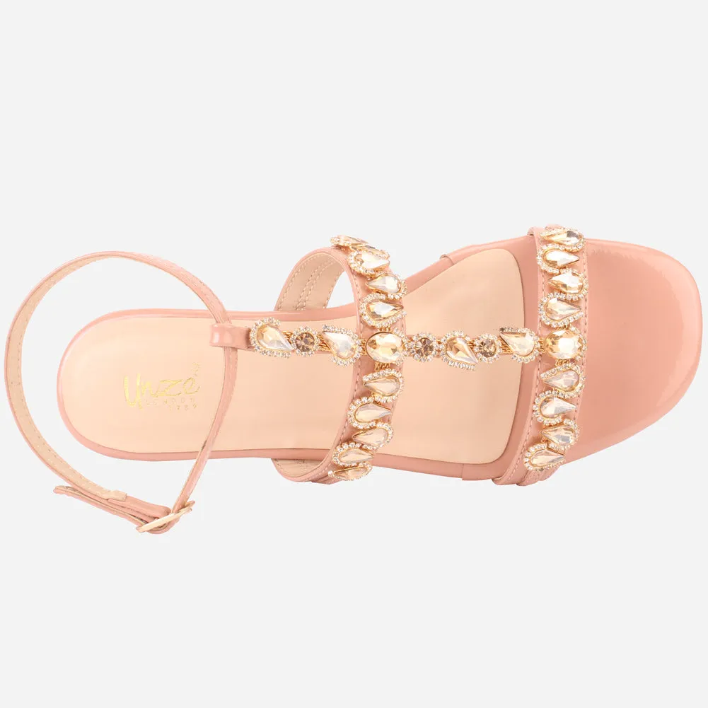 Womens "GUAZA" Embellished Ankle Strap Open Toe Sandals