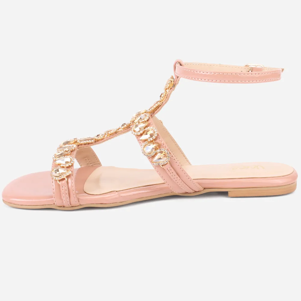 Womens "GUAZA" Embellished Ankle Strap Open Toe Sandals