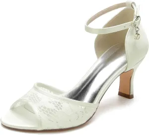 Women's Red Peep Toe Wedding Sandals, Mid Heel, Ankle Strap, Open Toe, Dressy, Flat Sandal