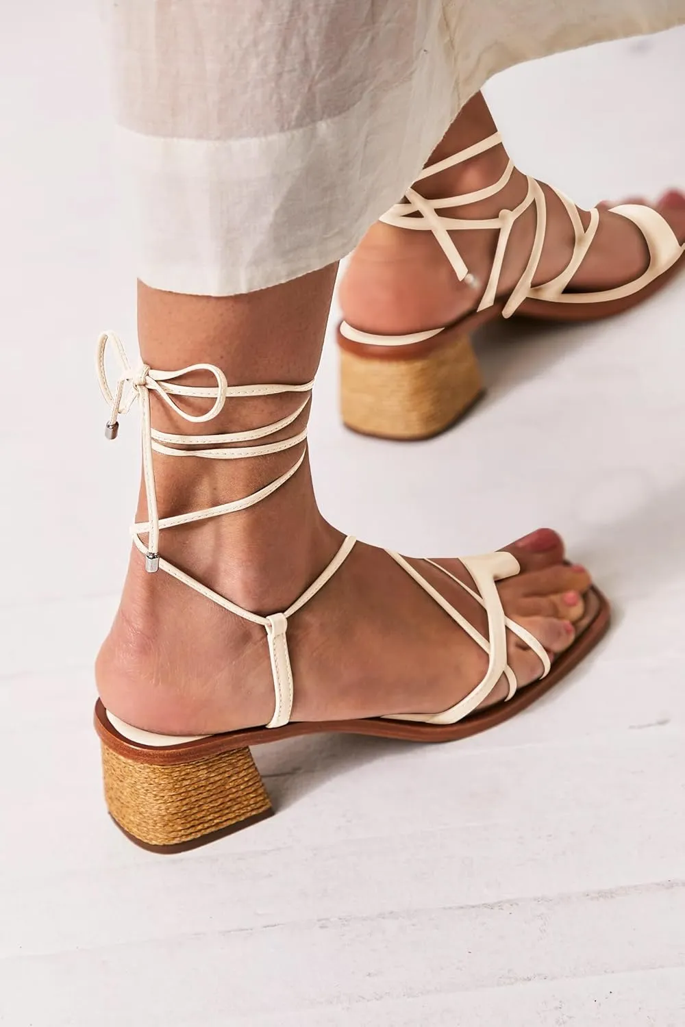 Womens Strappy Heels Thong Gladiator Flat Sandals Dressy Summer Low Chunky Block Heeled Roman Shoes