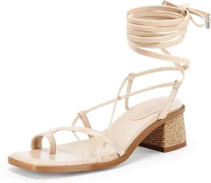 Womens Strappy Heels Thong Gladiator Flat Sandals Dressy Summer Low Chunky Block Heeled Roman Shoes