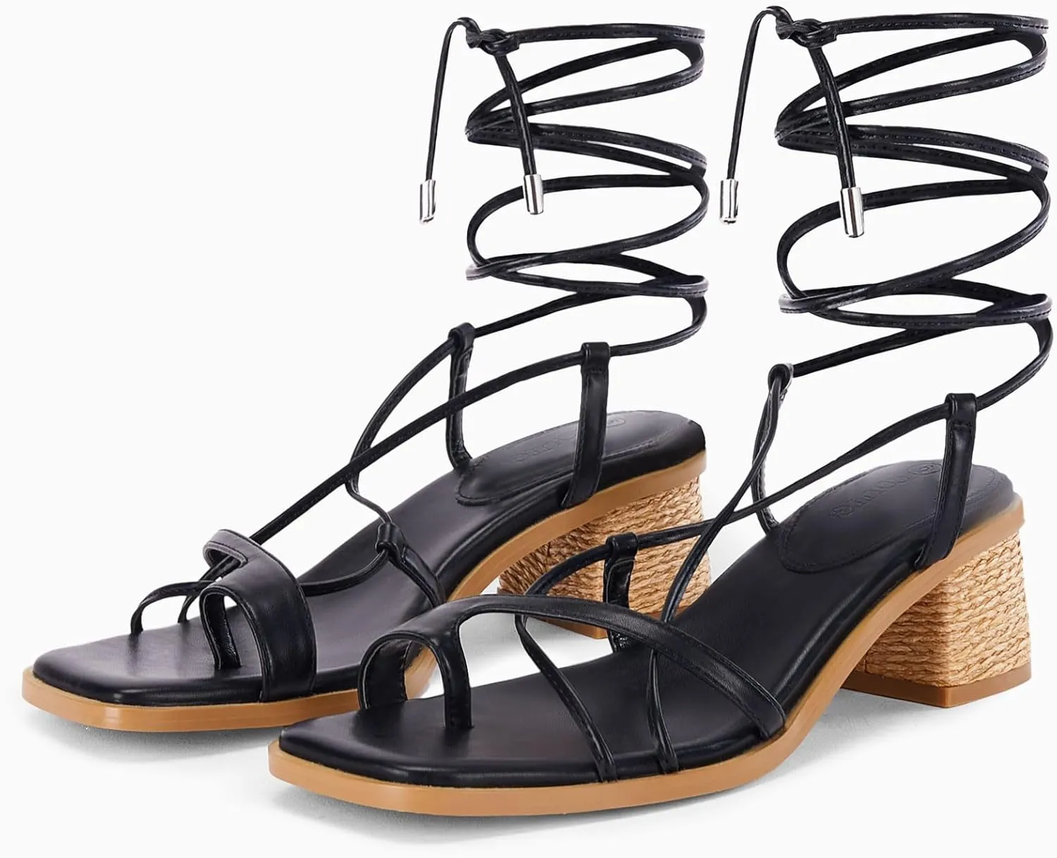 Womens Strappy Heels Thong Gladiator Flat Sandals Dressy Summer Low Chunky Block Heeled Roman Shoes