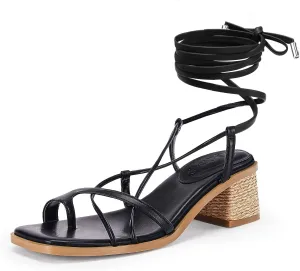 Womens Strappy Heels Thong Gladiator Flat Sandals Dressy Summer Low Chunky Block Heeled Roman Shoes