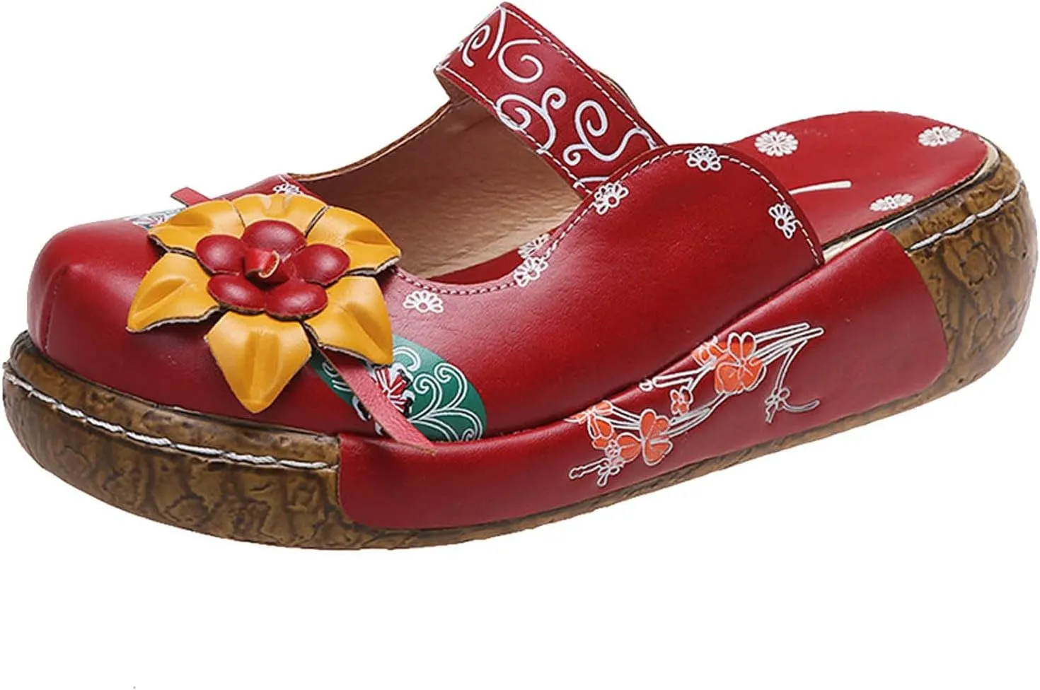 Womens Walking Sandals with Arch Support,Closed Toe Sandals Women Dressy,Handmade Ethnic Style Flower Thick Soled Women's Sandals Lightweight Sandals Casual Anti-Slip Breathable Leather Sandals