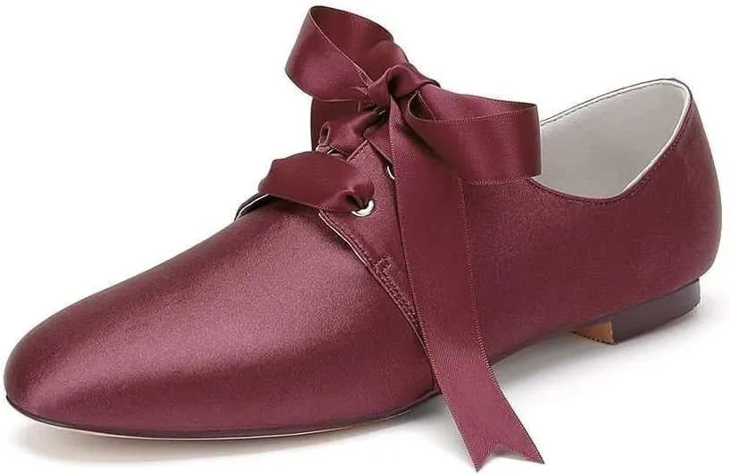 Womens Wedding Shoes Women’s Flat Shoes Round Toe Satin Lace up Low Heels Comfort Dress Shoes Wedding Bridal Pumps Sandals Dark Green(Burgundy,6 UK)