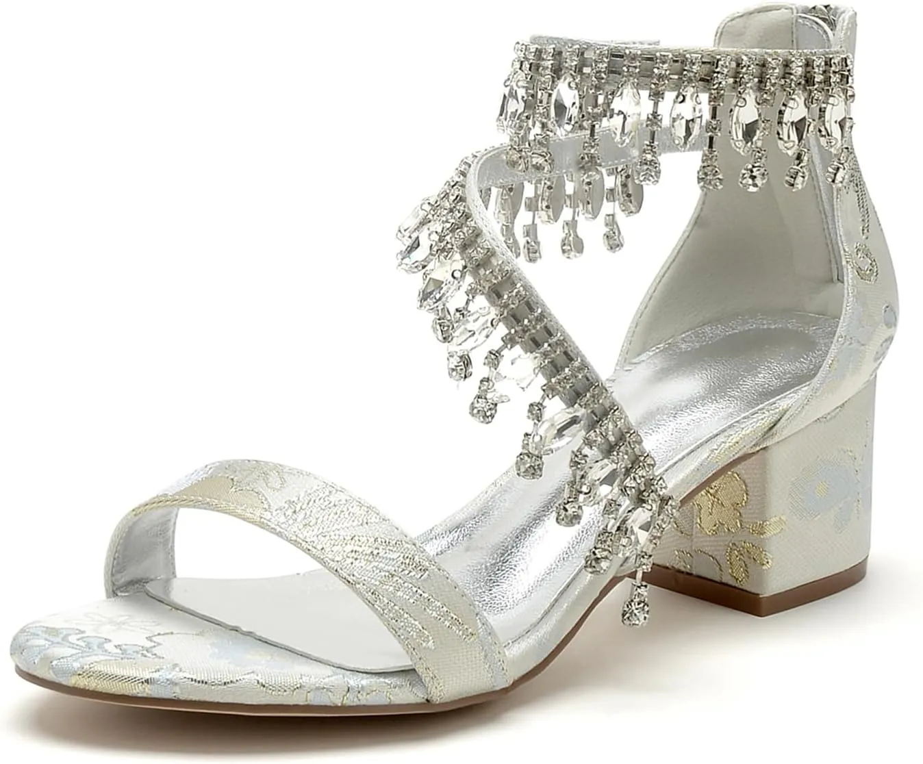 Women's with High Heels Wedding Block Heels Bridal Shoes Ankle Strap Pump Open Toe Bride Sandals Evening Party Dress Floral Fabric Comfortable