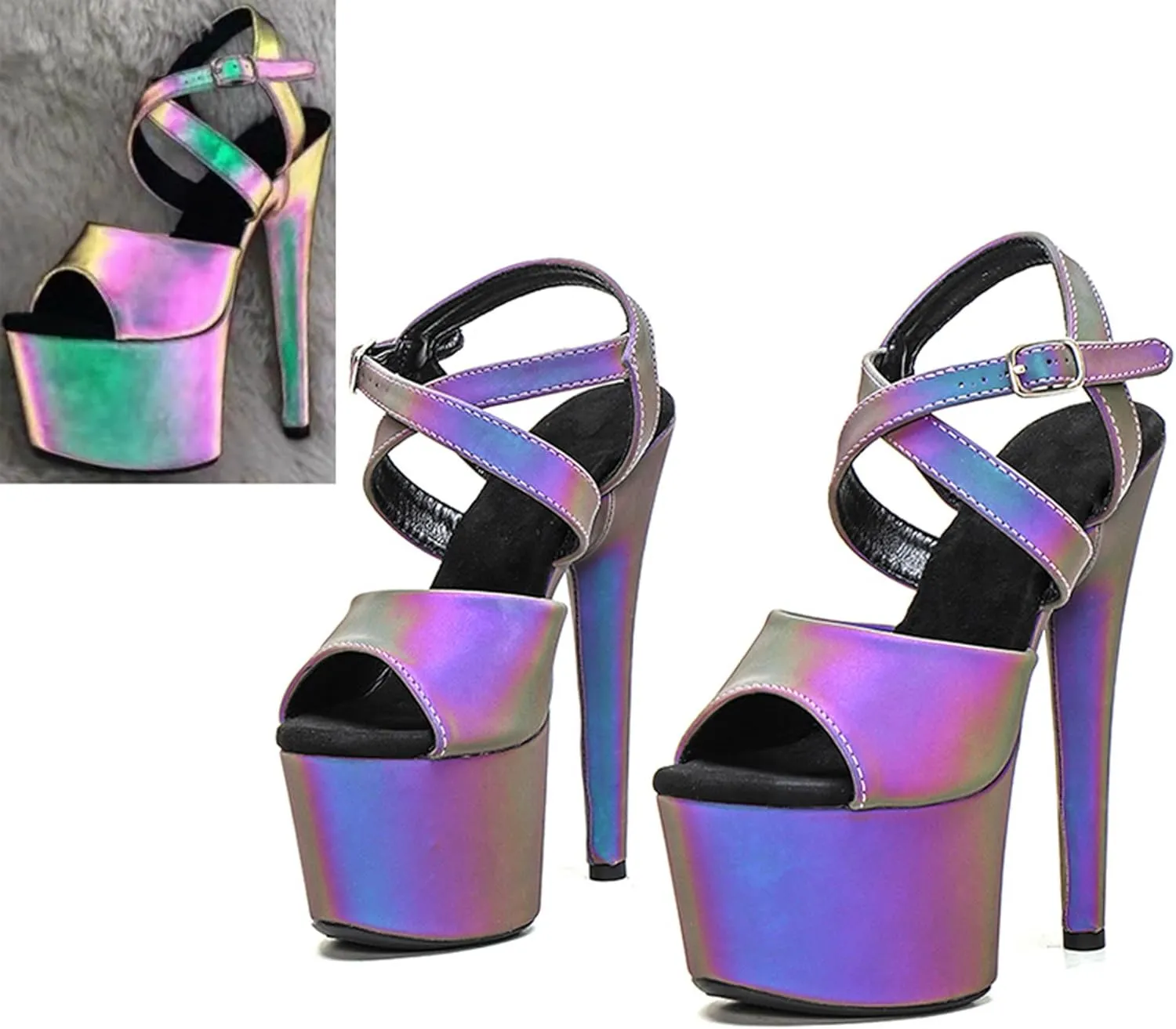 WUXIN H&P Women's 7 Inch Platform Heels Ankle-Strap Sexy Pole Dance High Heel Platform Sandal