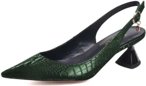 XYD Women Pointed Toe Pumps Low Heels Delicate Crocodile Pattern Slip On Buckled Drooping Rhinestone Kitten Sandals Formal Party Office Shoes