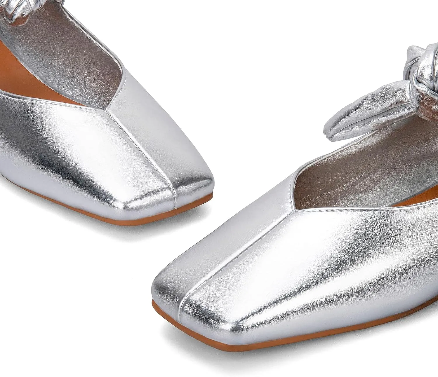 Yishaweiqi Bow Knot Ballet Flats Shoes for Women Bowtie Strap Ballerina Shoes Slip-on Square Toe Mary Jane Flats
