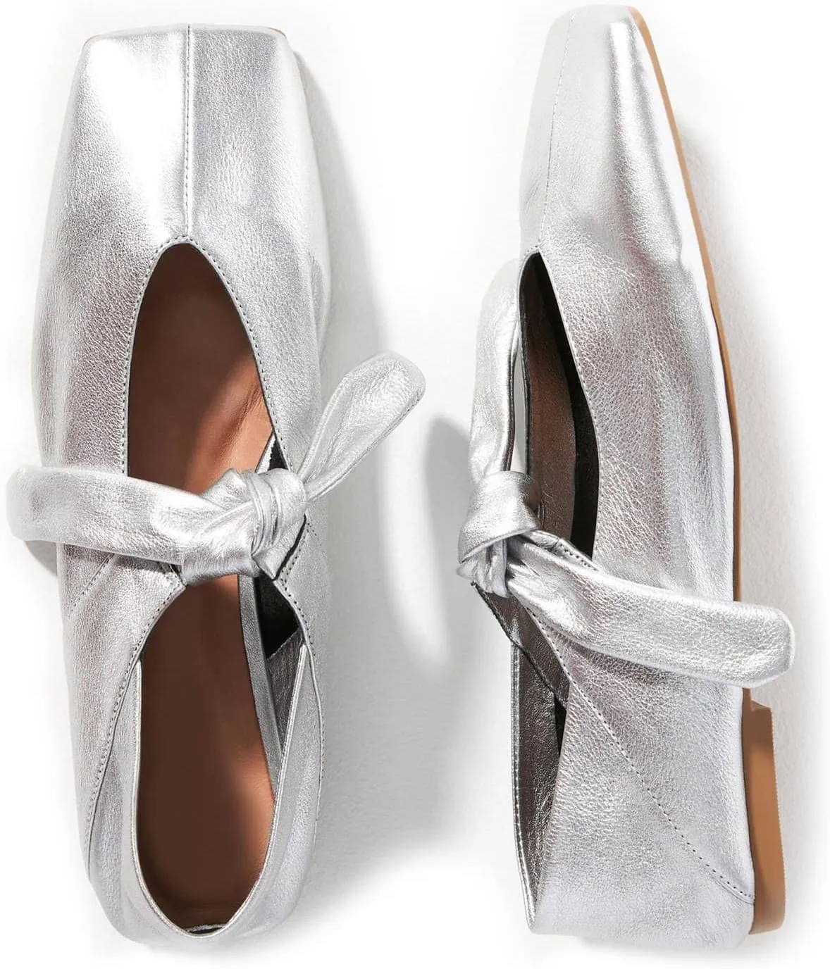Yishaweiqi Bow Knot Ballet Flats Shoes for Women Bowtie Strap Ballerina Shoes Slip-on Square Toe Mary Jane Flats