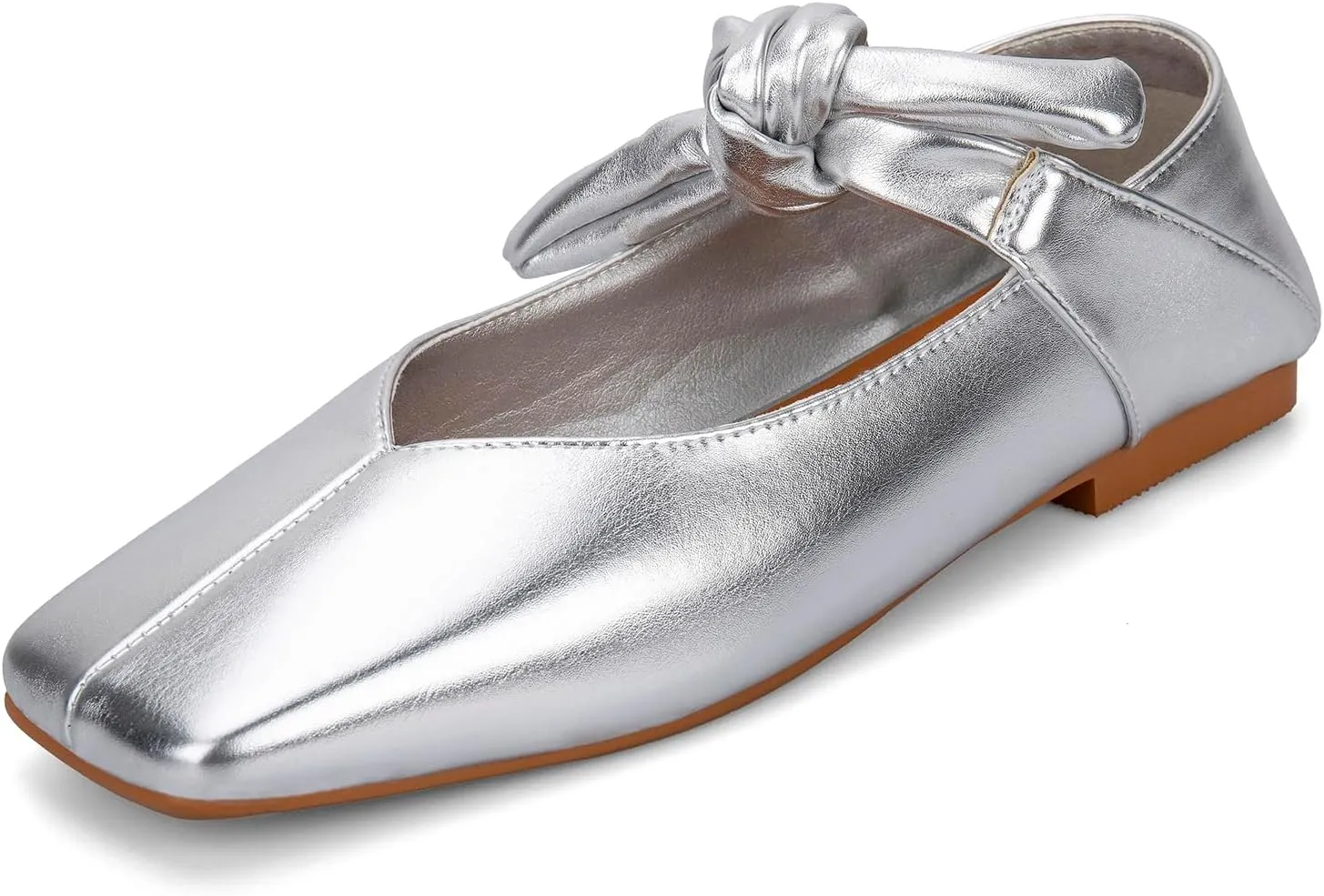 Yishaweiqi Bow Knot Ballet Flats Shoes for Women Bowtie Strap Ballerina Shoes Slip-on Square Toe Mary Jane Flats