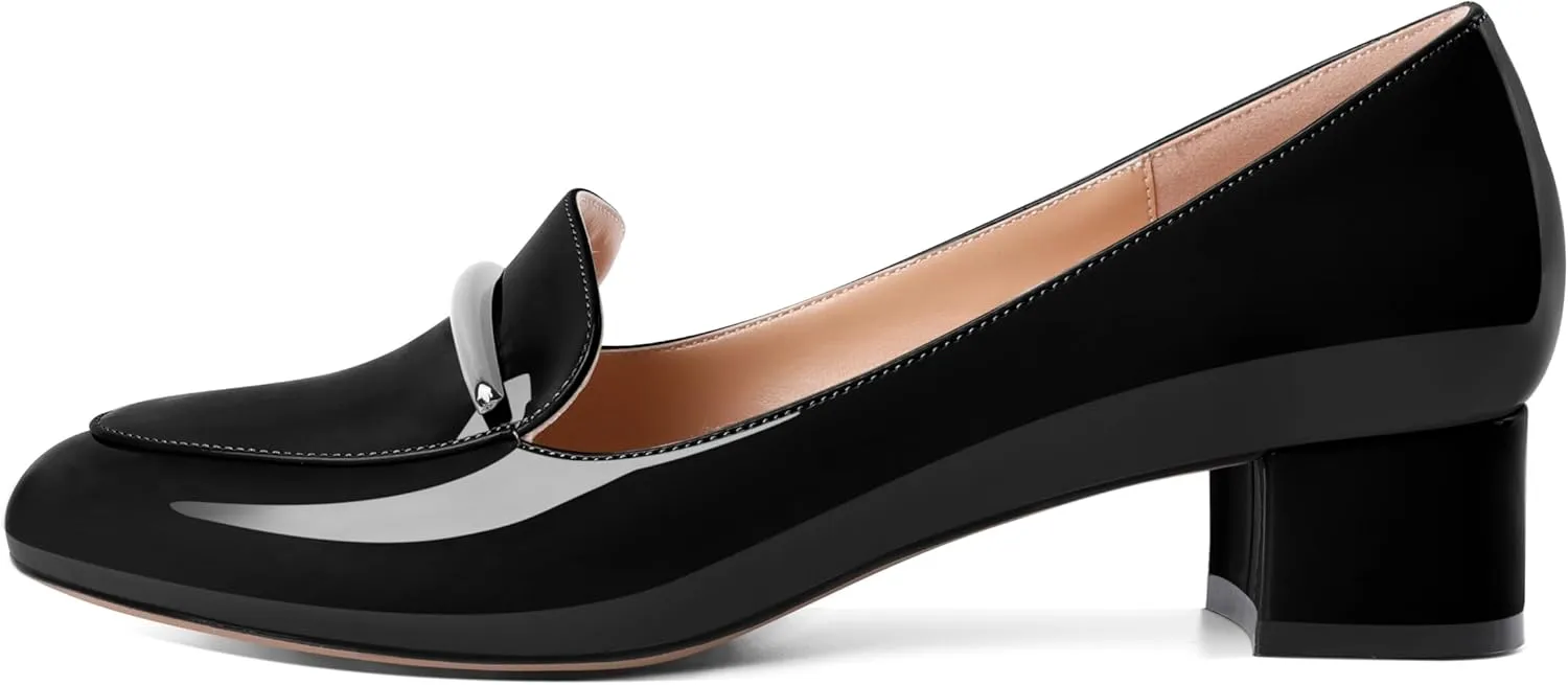 YODEKS Women's Block Heels Low Heel Loafer Pumps Round Toe Chunky Heel 1.5 Inch Slip On Closed Toe Comfort Shoes